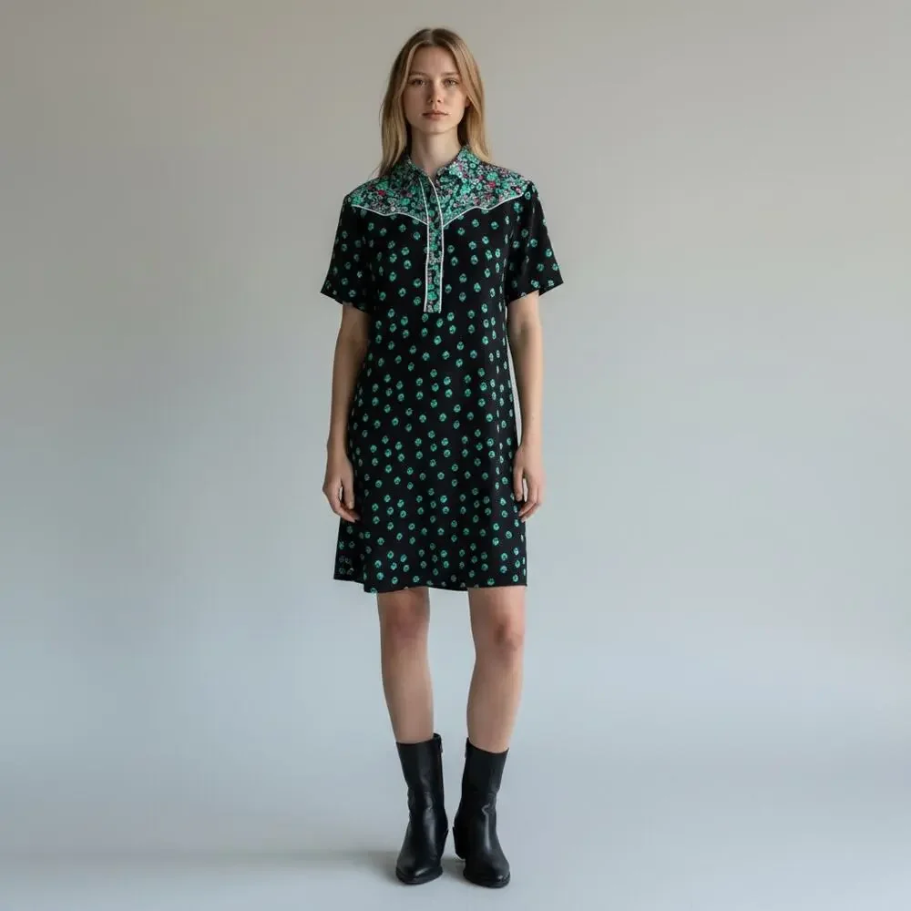 Maje Romani Collared Shirt Dress Boho Cowgirl Western Festival Size 1 Small